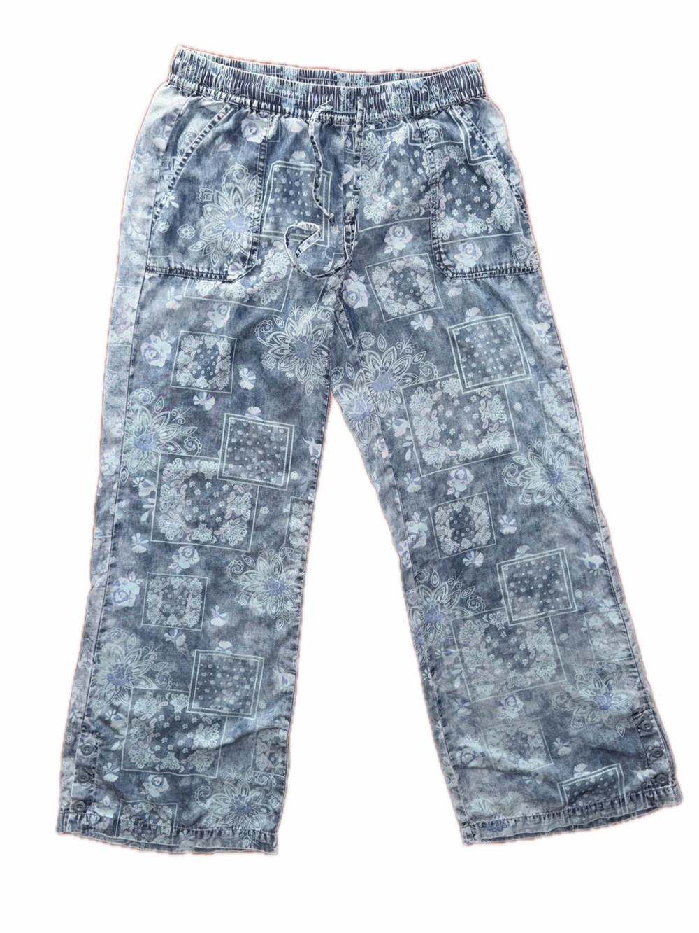 Billy T Patchwork Bandana Print Drawstring Soft Wide-Leg Pants Small/Medium
